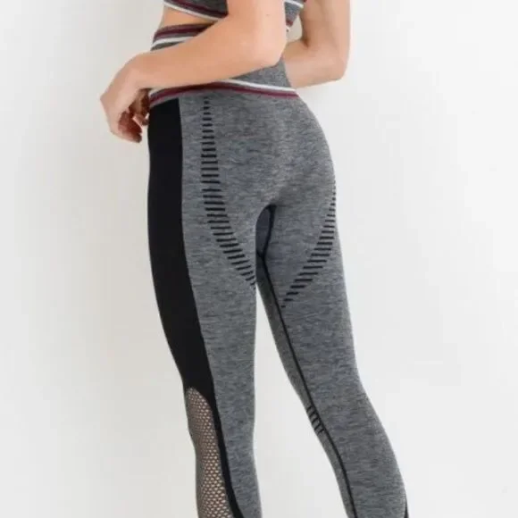 2/$30 Mono B Seamless Hybrid High Waisted Techno Athletic Track Leggings Gray - Picture 4 of 12